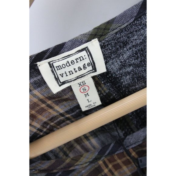 Mo:vint Anthropologie Dress Tunic Womens Gray Plaid Pullover Long Sleeve Small S - Picture 6 of 9